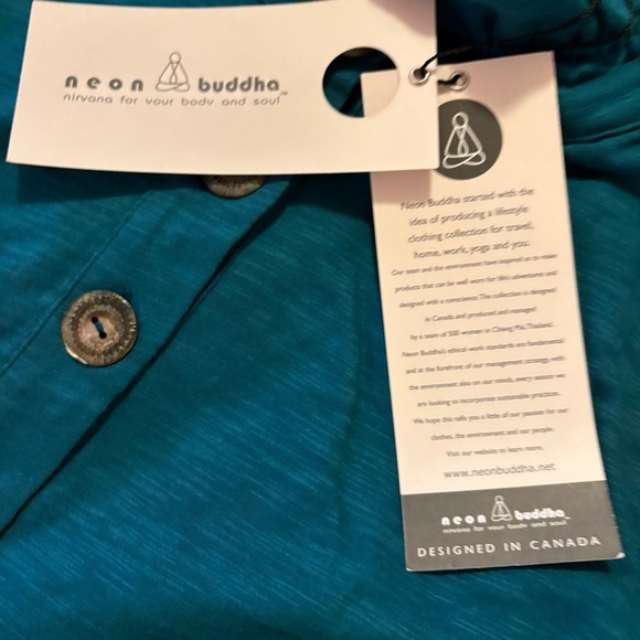 Neon Buddha Turquoise Tunic 3/4 Sleeve Mandarin Collar, Pockets, NWT - Picture 6 of 8
